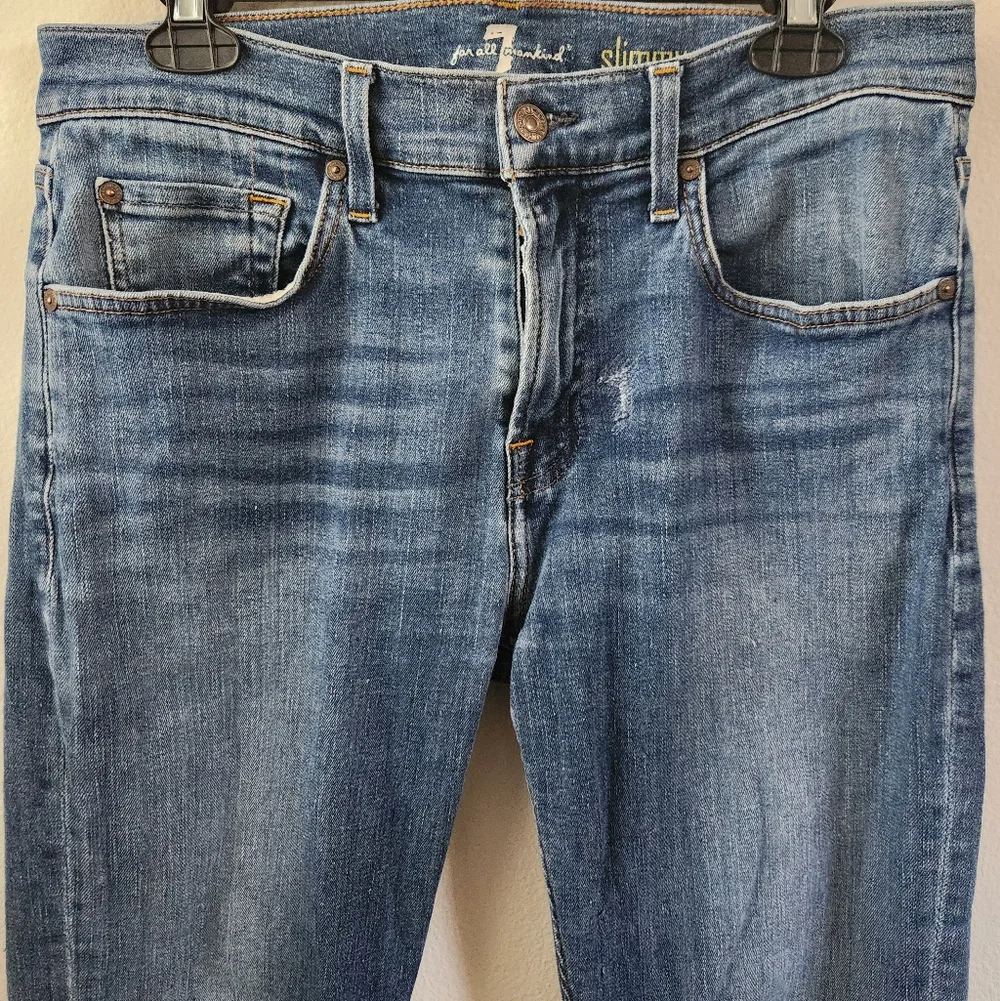 7 For‎ All Mankind Slimmy Jeans Straight Leg Medium Wash Blue Denim Size 33